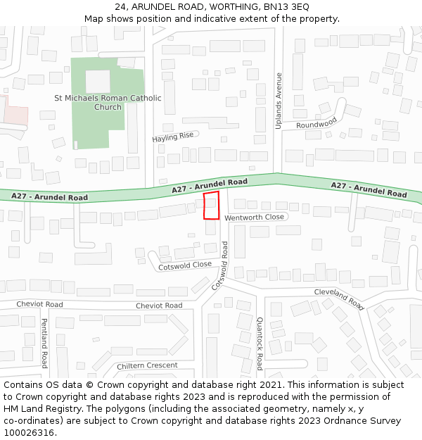 24, ARUNDEL ROAD, WORTHING, BN13 3EQ: Location map and indicative extent of plot