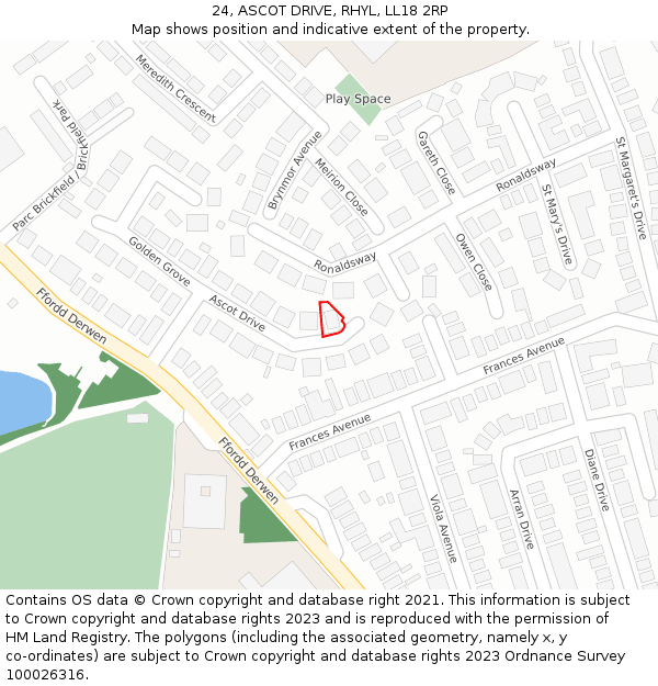 24, ASCOT DRIVE, RHYL, LL18 2RP: Location map and indicative extent of plot