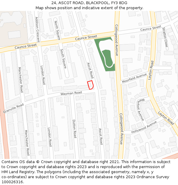 24, ASCOT ROAD, BLACKPOOL, FY3 8DG: Location map and indicative extent of plot