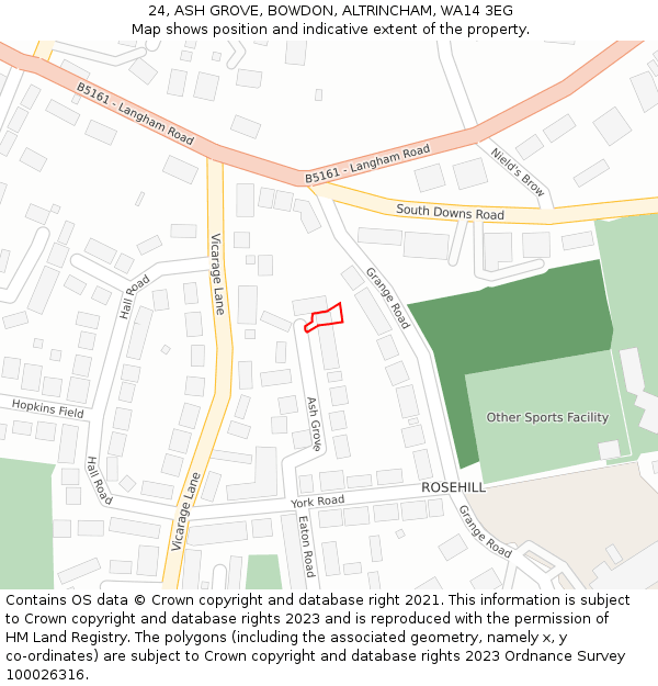 24, ASH GROVE, BOWDON, ALTRINCHAM, WA14 3EG: Location map and indicative extent of plot