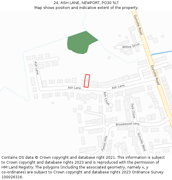 24, ASH LANE, NEWPORT, PO30 5LT: Location map and indicative extent of plot