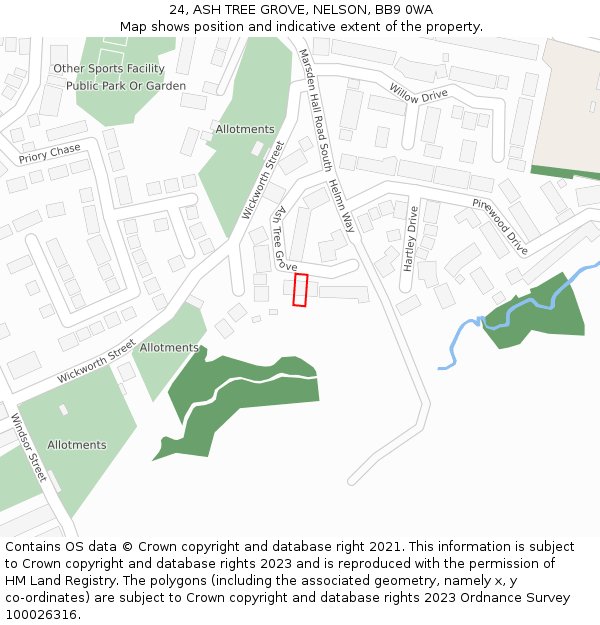 24, ASH TREE GROVE, NELSON, BB9 0WA: Location map and indicative extent of plot