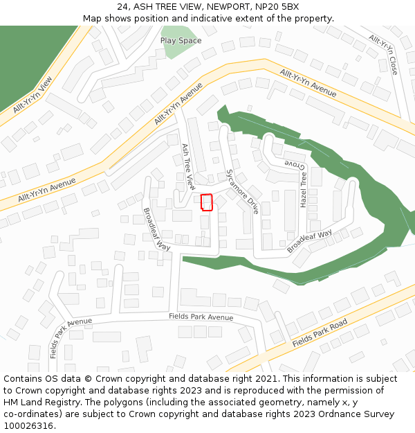 24, ASH TREE VIEW, NEWPORT, NP20 5BX: Location map and indicative extent of plot