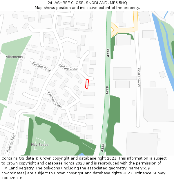 24, ASHBEE CLOSE, SNODLAND, ME6 5HQ: Location map and indicative extent of plot