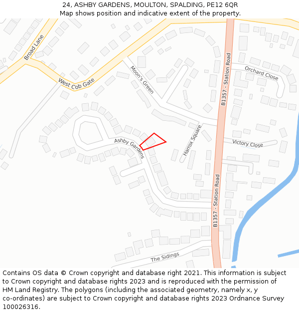 24, ASHBY GARDENS, MOULTON, SPALDING, PE12 6QR: Location map and indicative extent of plot