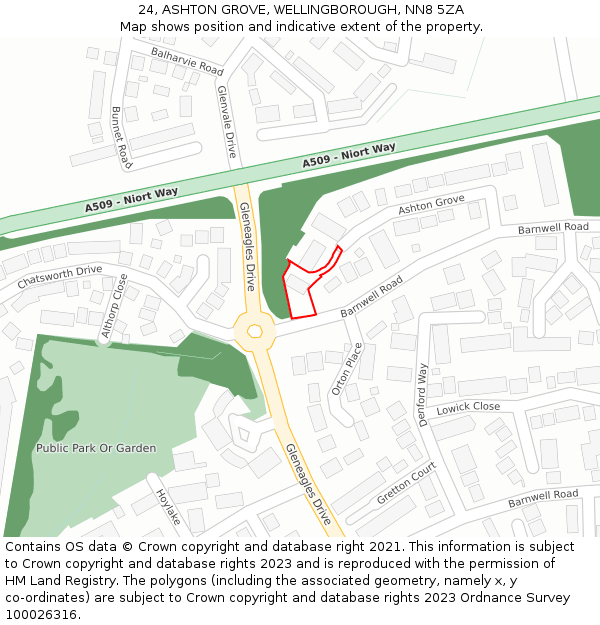 24, ASHTON GROVE, WELLINGBOROUGH, NN8 5ZA: Location map and indicative extent of plot