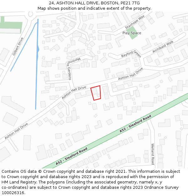 24, ASHTON HALL DRIVE, BOSTON, PE21 7TG: Location map and indicative extent of plot