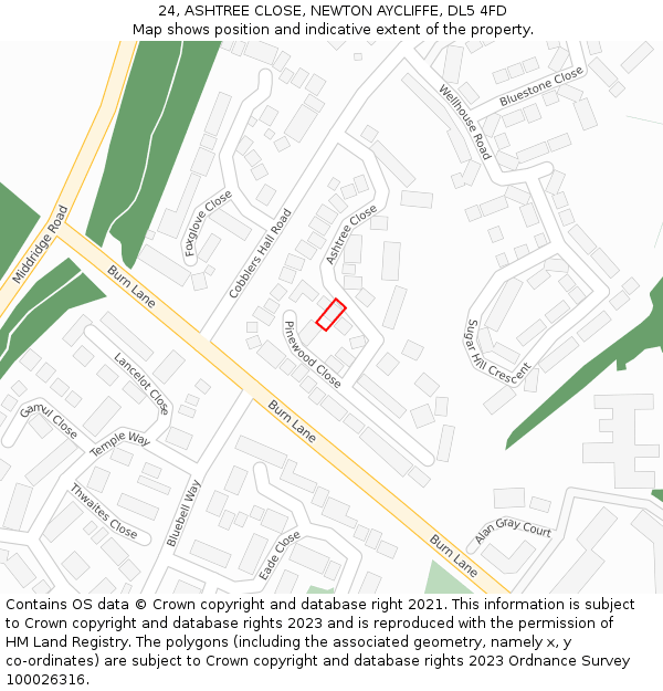 24, ASHTREE CLOSE, NEWTON AYCLIFFE, DL5 4FD: Location map and indicative extent of plot