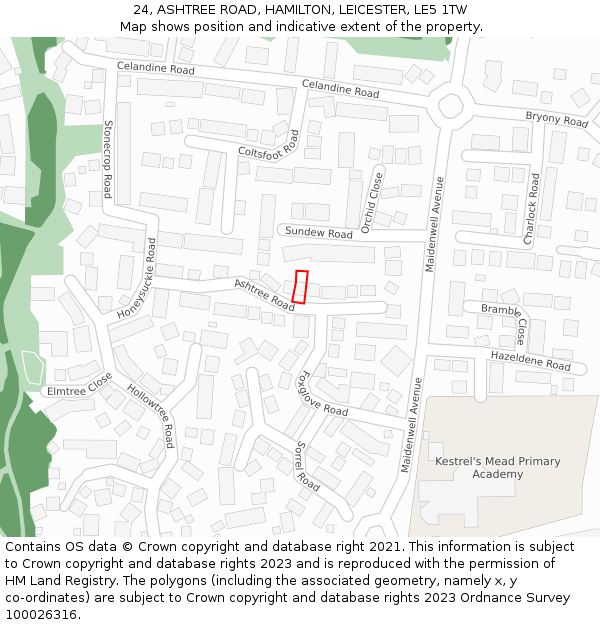 24, ASHTREE ROAD, HAMILTON, LEICESTER, LE5 1TW: Location map and indicative extent of plot