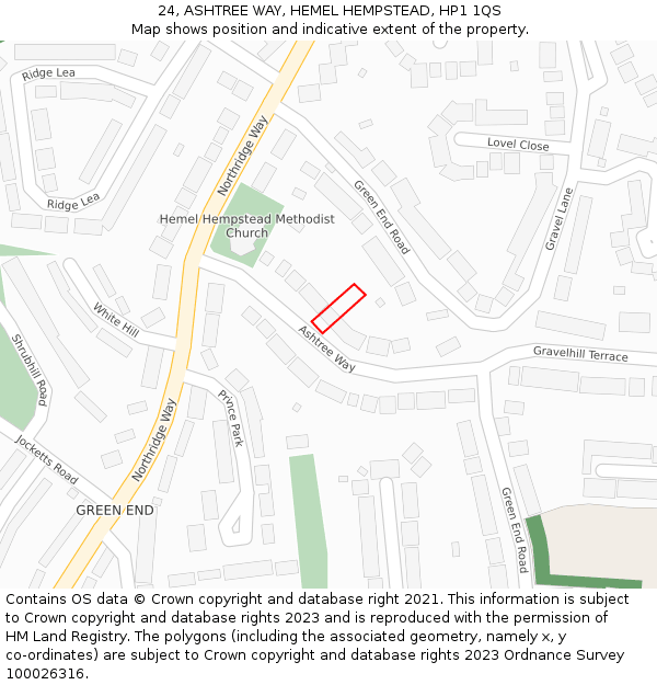 24, ASHTREE WAY, HEMEL HEMPSTEAD, HP1 1QS: Location map and indicative extent of plot
