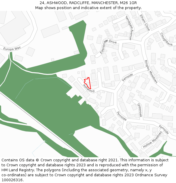 24, ASHWOOD, RADCLIFFE, MANCHESTER, M26 1GR: Location map and indicative extent of plot