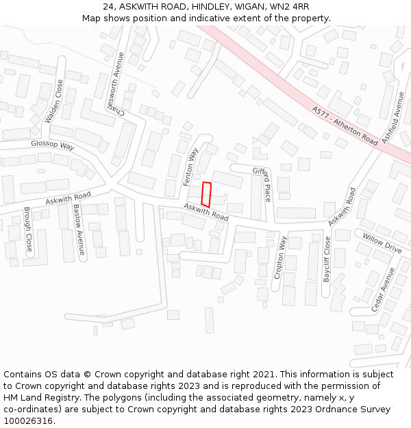 24, ASKWITH ROAD, HINDLEY, WIGAN, WN2 4RR: Location map and indicative extent of plot