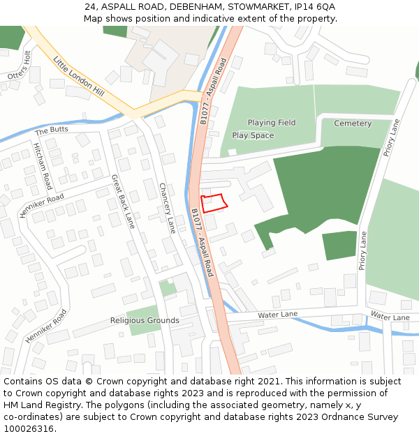 24, ASPALL ROAD, DEBENHAM, STOWMARKET, IP14 6QA: Location map and indicative extent of plot