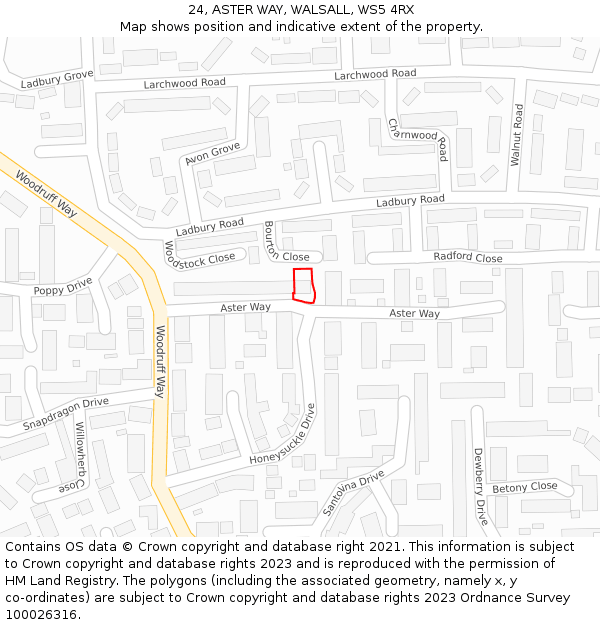 24, ASTER WAY, WALSALL, WS5 4RX: Location map and indicative extent of plot