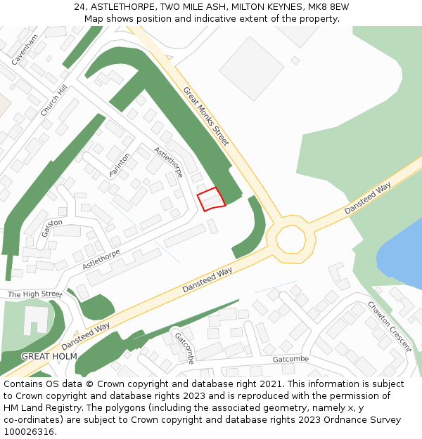 24, ASTLETHORPE, TWO MILE ASH, MILTON KEYNES, MK8 8EW: Location map and indicative extent of plot