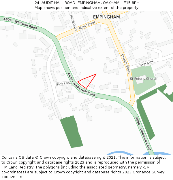 24, AUDIT HALL ROAD, EMPINGHAM, OAKHAM, LE15 8PH: Location map and indicative extent of plot