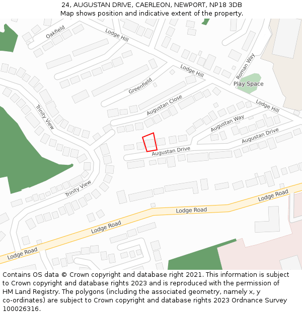 24, AUGUSTAN DRIVE, CAERLEON, NEWPORT, NP18 3DB: Location map and indicative extent of plot