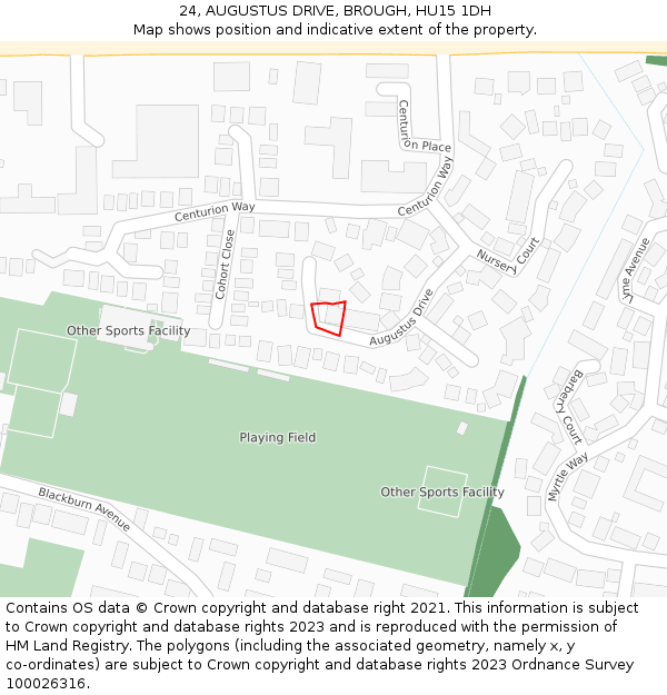 24, AUGUSTUS DRIVE, BROUGH, HU15 1DH: Location map and indicative extent of plot