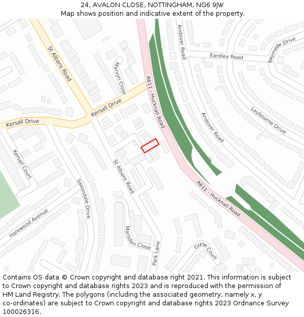 24, AVALON CLOSE, NOTTINGHAM, NG6 9JW: Location map and indicative extent of plot