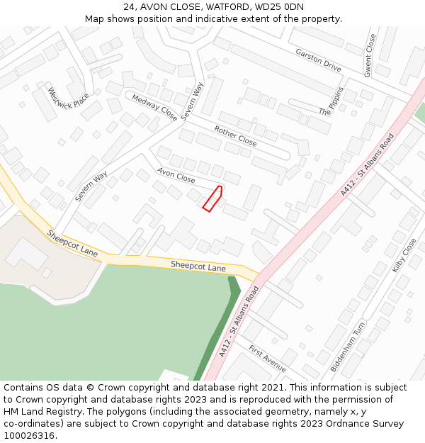 24, AVON CLOSE, WATFORD, WD25 0DN: Location map and indicative extent of plot