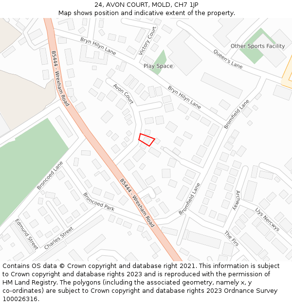 24, AVON COURT, MOLD, CH7 1JP: Location map and indicative extent of plot