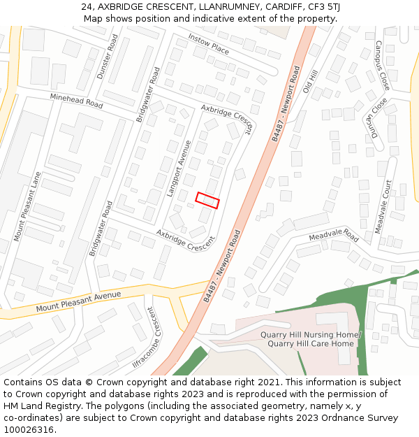 24, AXBRIDGE CRESCENT, LLANRUMNEY, CARDIFF, CF3 5TJ: Location map and indicative extent of plot