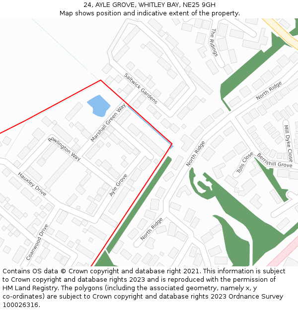 24, AYLE GROVE, WHITLEY BAY, NE25 9GH: Location map and indicative extent of plot