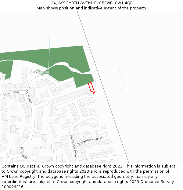 24, AYSGARTH AVENUE, CREWE, CW1 4QE: Location map and indicative extent of plot