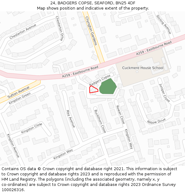 24, BADGERS COPSE, SEAFORD, BN25 4DF: Location map and indicative extent of plot