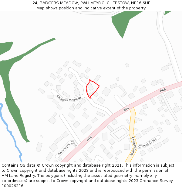 24, BADGERS MEADOW, PWLLMEYRIC, CHEPSTOW, NP16 6UE: Location map and indicative extent of plot