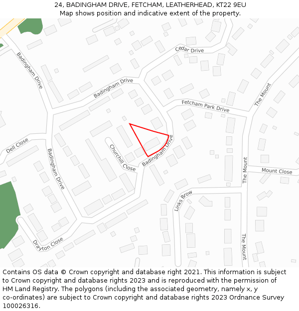 24, BADINGHAM DRIVE, FETCHAM, LEATHERHEAD, KT22 9EU: Location map and indicative extent of plot