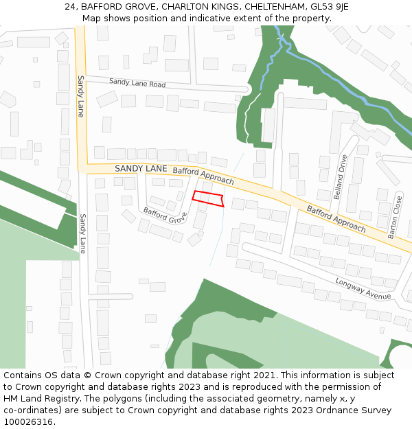 24, BAFFORD GROVE, CHARLTON KINGS, CHELTENHAM, GL53 9JE: Location map and indicative extent of plot