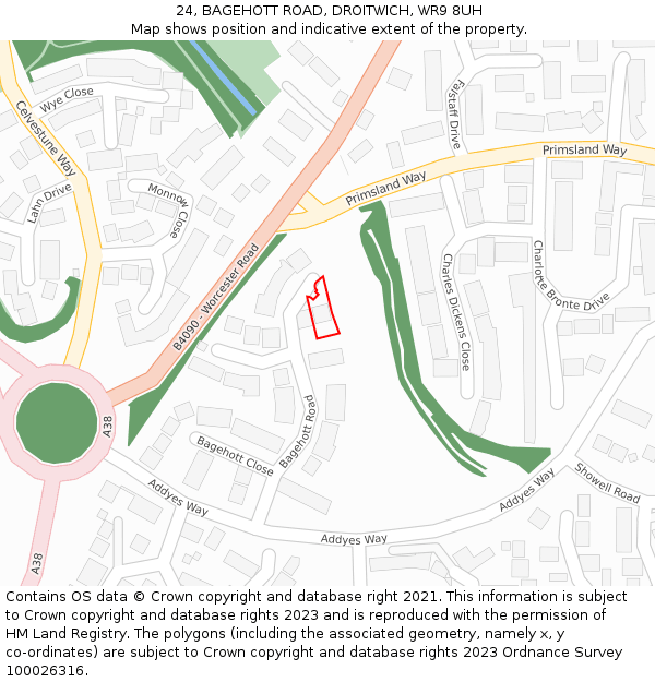 24, BAGEHOTT ROAD, DROITWICH, WR9 8UH: Location map and indicative extent of plot
