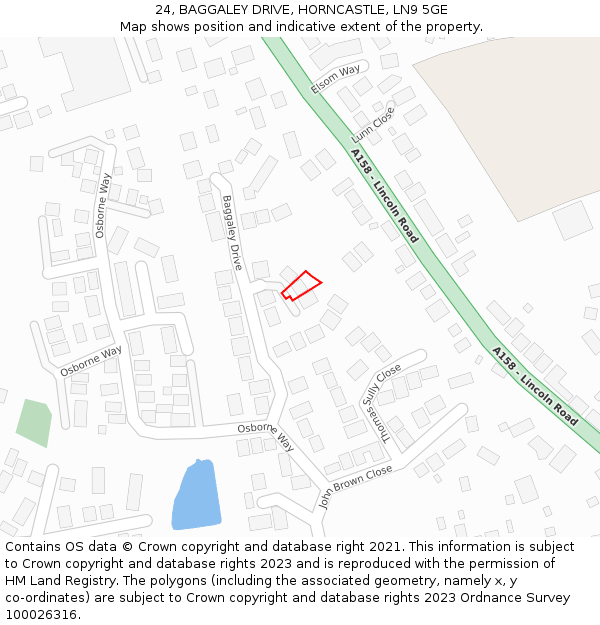 24, BAGGALEY DRIVE, HORNCASTLE, LN9 5GE: Location map and indicative extent of plot