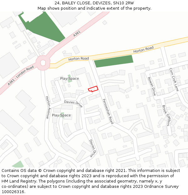 24, BAILEY CLOSE, DEVIZES, SN10 2RW: Location map and indicative extent of plot