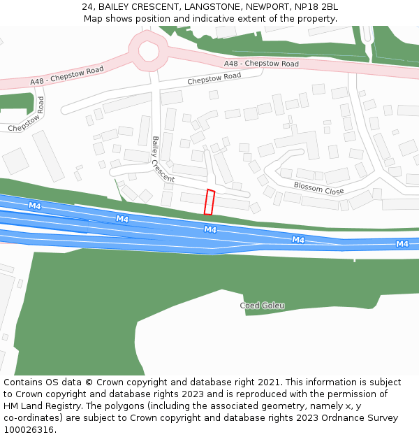 24, BAILEY CRESCENT, LANGSTONE, NEWPORT, NP18 2BL: Location map and indicative extent of plot