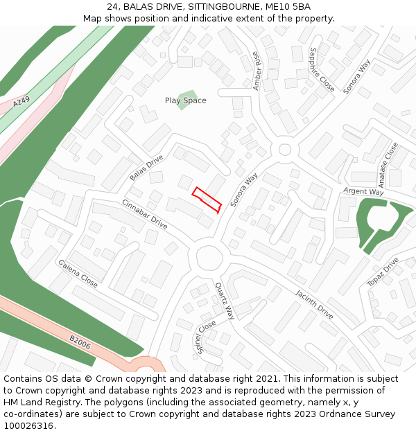 24, BALAS DRIVE, SITTINGBOURNE, ME10 5BA: Location map and indicative extent of plot