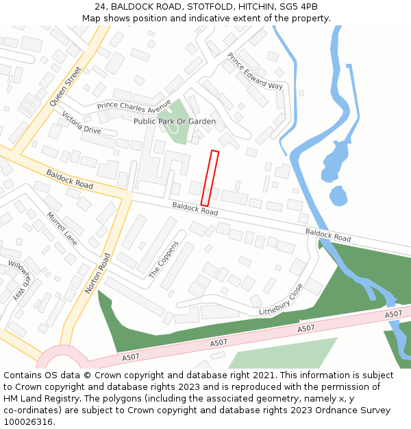 24, BALDOCK ROAD, STOTFOLD, HITCHIN, SG5 4PB: Location map and indicative extent of plot