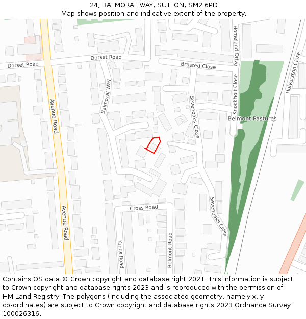 24, BALMORAL WAY, SUTTON, SM2 6PD: Location map and indicative extent of plot