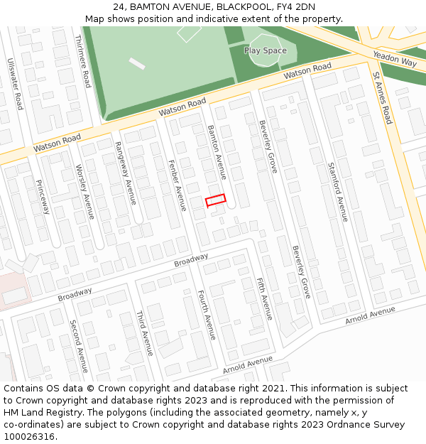 24, BAMTON AVENUE, BLACKPOOL, FY4 2DN: Location map and indicative extent of plot