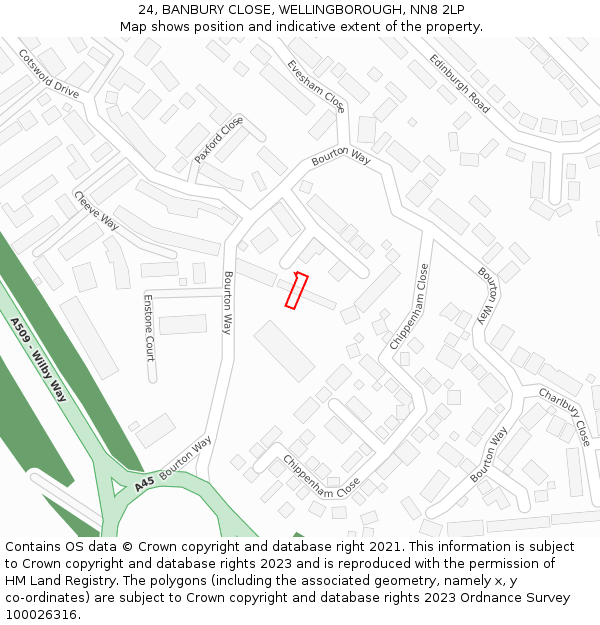 24, BANBURY CLOSE, WELLINGBOROUGH, NN8 2LP: Location map and indicative extent of plot