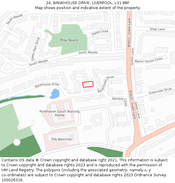 24, BANKHOUSE DRIVE, LIVERPOOL, L31 8BF: Location map and indicative extent of plot