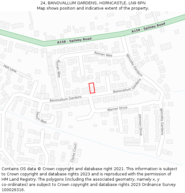 24, BANOVALLUM GARDENS, HORNCASTLE, LN9 6PN: Location map and indicative extent of plot