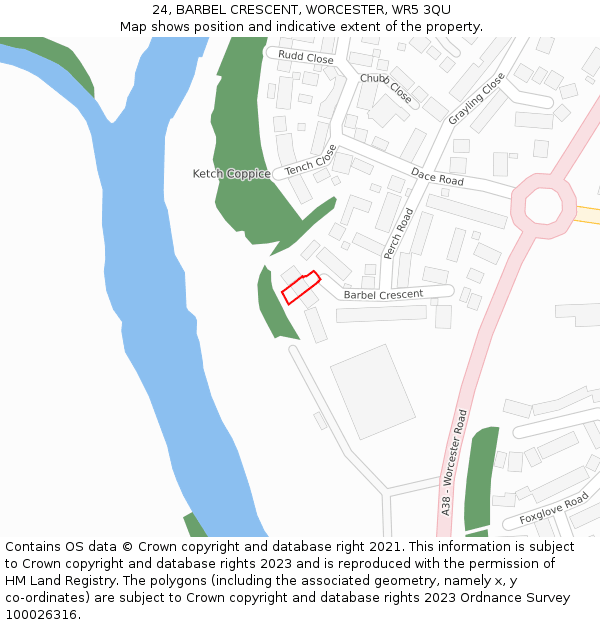24, BARBEL CRESCENT, WORCESTER, WR5 3QU: Location map and indicative extent of plot