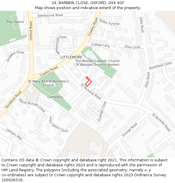 24, BARBERI CLOSE, OXFORD, OX4 4GF: Location map and indicative extent of plot