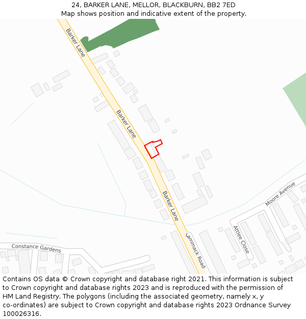 24, BARKER LANE, MELLOR, BLACKBURN, BB2 7ED: Location map and indicative extent of plot