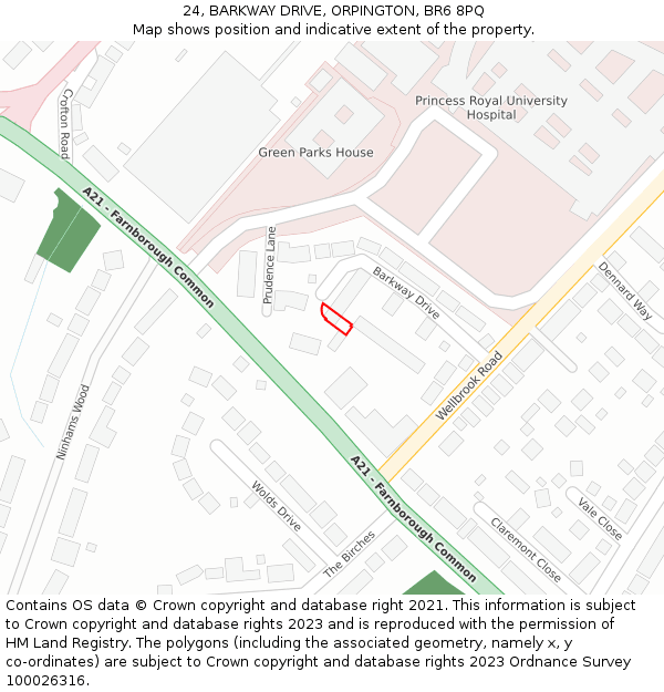 24, BARKWAY DRIVE, ORPINGTON, BR6 8PQ: Location map and indicative extent of plot