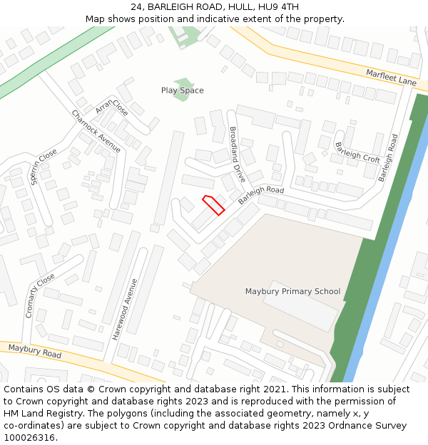 24, BARLEIGH ROAD, HULL, HU9 4TH: Location map and indicative extent of plot