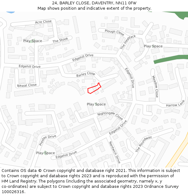 24, BARLEY CLOSE, DAVENTRY, NN11 0FW: Location map and indicative extent of plot