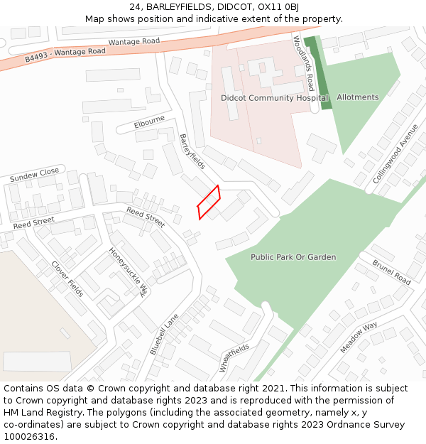 24, BARLEYFIELDS, DIDCOT, OX11 0BJ: Location map and indicative extent of plot